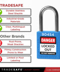 Blue Lockout Tagout Padlock Set With Seven Keyed Different Locks And Two Keys Per Lock, OSHA compliant, against comparatives.