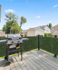 Outdoor patio with grill, surrounded by 12 Pack 10 By 10 Inch Boxwood Panels Artificial Grass Wall Backdrop For Indoor Outdoor Gardens Fences And Backyards Dope Easy Snap Together Greenery Screens For Photo Backdrops Events Hospitality And Diy Fence Decor.