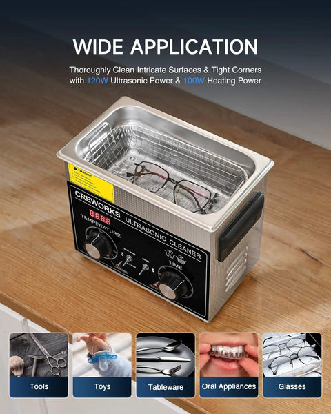 3L Ultrasonic Cleaner With Degas And Gentle Modes 120W Heater Stainless Steel Tank Timer And Knob Controls for glasses cleaning