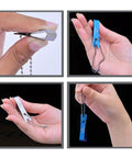 Stainless Steel Fishing Line Nipper Cutter With Keychain in hand, compact and corrosion-resistant tool for precise line cutting and hook eye cleaning.