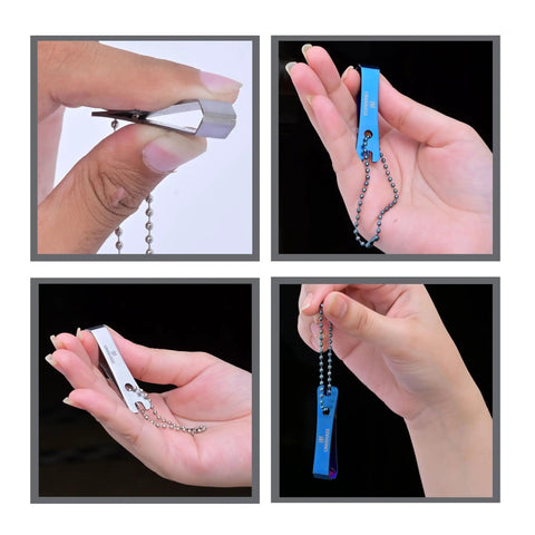 Stainless Steel Fishing Line Nipper Cutter With Keychain in hand, compact and corrosion-resistant tool for precise line cutting and hook eye cleaning.