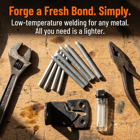 Powder Core Aluminum Welding Rods For Low Temperature Brazing And Easy DIY Repairs No Brainer Flux Core shown with tools