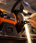 Beast Of A 6 Inch Bench Grinder With 2.1 Amp Motor 3450 RPM Includes 60 Grit And 36 Grit Wheels One Half Inch Arbors Pivoting Tool Rests