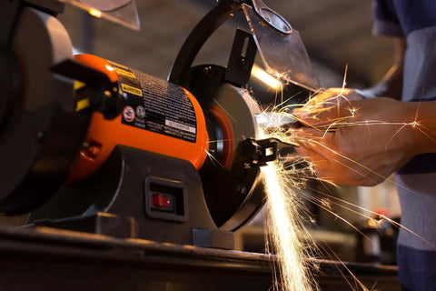 Beast Of A 6 Inch Bench Grinder With 2.1 Amp Motor 3450 RPM Includes 60 Grit And 36 Grit Wheels One Half Inch Arbors Pivoting Tool Rests