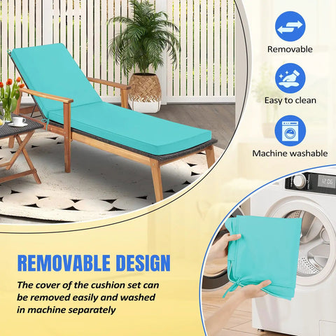 Teal Yard-Ready Two-Piece Outdoor Chaise Lounge Cushions Set With 3-Layer Waterproof Removable Covers And Ties on patio chair