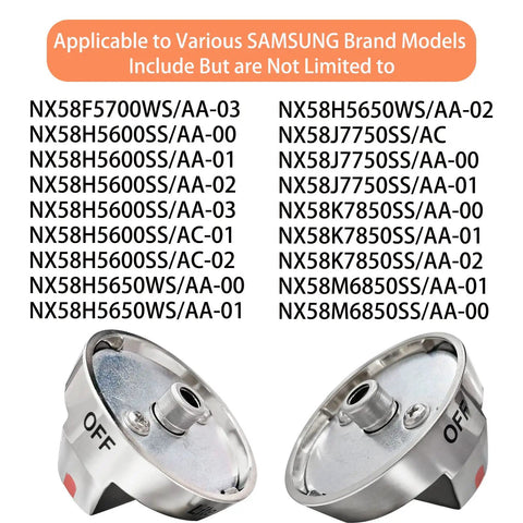 Burner Dial Knob Replacement For Samsung Range Oven Gas Stove NX58F5700WS NX58H5600SS NX58H5650WS NX58J7750SS with model numbers