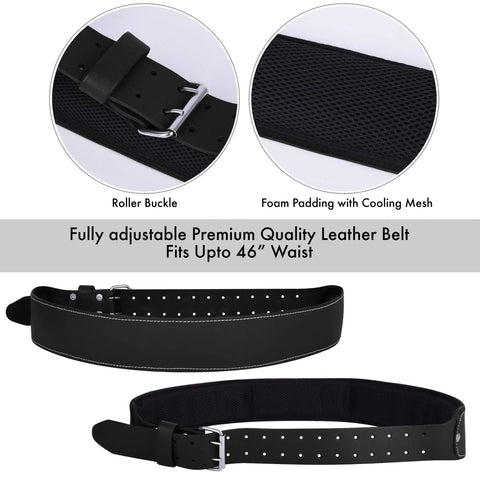 Heavy Duty Full Grain Leather Tool Belt for Men with foam padding and roller buckle, fits up to 46-inch waist for framers.