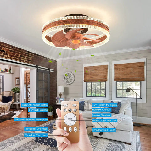 Low Profile Bladeless Ceiling Fan With Light For Kitchen And Bedroom Sleek Quiet Reversible Motor 6 Speeds 3 Light Color Options