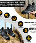 Indestructible Slip On Steel Toe Shoes For Men Built Tough For Work Non Slip Lightweight Safety Sneakers Black Size 7