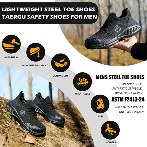 Indestructible Slip On Steel Toe Shoes For Men Built Tough For Work Non Slip Lightweight Safety Sneakers Black Size 7