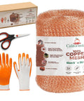 Copper Mesh Rodent Control Roll 5In By 36Ft Rustproof Copper For Blocking Holes In Garden And Sealing Water Openings with gloves and scissors