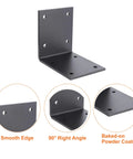 Six Pack Steel T Brackets For Wood Heavy Duty Mending Plates Black T Plate Brackets with smooth edge, right angle, powder coated