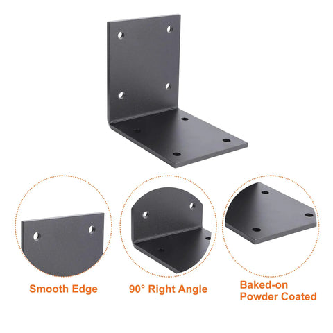 Six Pack Steel T Brackets For Wood Heavy Duty Mending Plates Black T Plate Brackets with smooth edge, right angle, powder coated