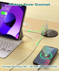 Flush Mount Desk Power Grommet With Two Outlet Jacks And Four Usb Ports Including Dual PD Fast Chargers Plus HDMI Connectivity And A Low Profile Plug For Office Desks And Cabinets A Straight Up Game Changer For Slick Workspace Organization, showcasing USB and HDMI connections.
