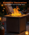 Propane Gas Fire Pit Table 32 Inch Square Outdoor Patio Brown with 50,000 BTU Stainless Steel Burner and Glass Stones