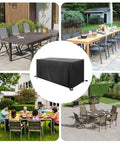 Built To Last Heavy Duty Outdoor Table Cover With UV Protection And Waterproof Weatherproof Shield 90.55 Inch Size over tables in various outdoor settings.