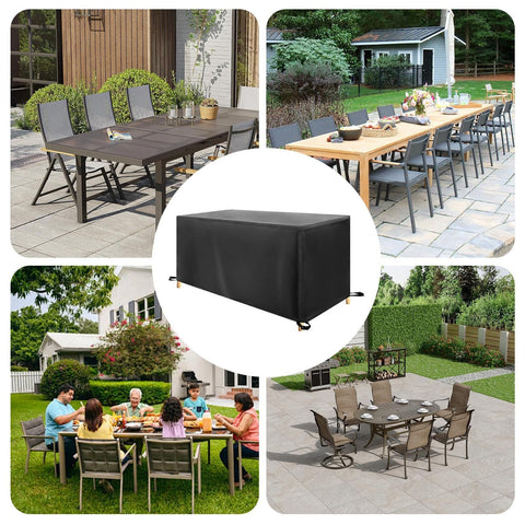 Built To Last Heavy Duty Outdoor Table Cover With UV Protection And Waterproof Weatherproof Shield 90.55 Inch Size over tables in various outdoor settings.