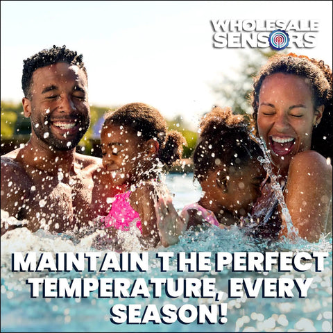 Family enjoying swimming pool with smiling faces, demonstrating benefit of Pool And Spa Temperature Sensor Replacement For R0456500 Pro Grade Quality.