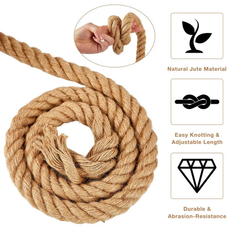 Heavy Duty Jute Rope 1 Inch By 100 Feet Twisted Natural Rope For DIY Home Decor, Crafts, Swing Railing And Climbing Projects