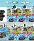 Flower Shape Glass Solar Fountain Pump 3.5W No Battery With 7 Nozzles And 4 Fixer Rods showing water styles