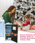 Fresh Blue Mini Metal Locker Box With Reliable Lock And Dope Decorative Stickers Compact Desktop Storage Organizer For Jewelry Cash Stash Girl Gifts Desk Neat Stack with festive backdrop.