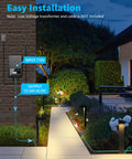 Low Voltage Landscape Lighting Kit 12 to 24V Outdoor LED Lights in Aluminum, pathway illuminated, nighttime garden view