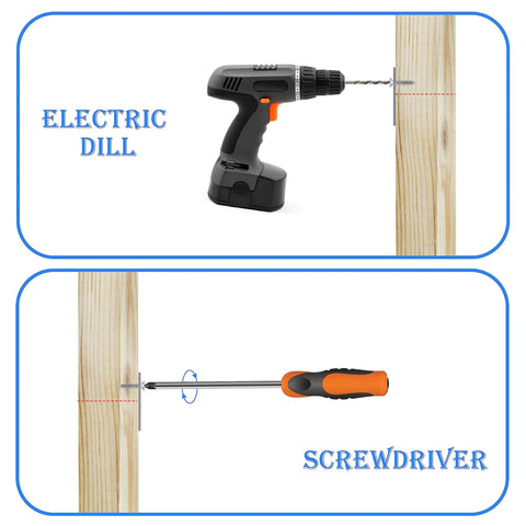 Electric drill and screwdriver shown in use for the Forty Piece Heavy Duty Stainless Steel L Brackets Rock Solid Furniture Repair Kit.