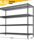 Heavy Duty Garage Shelving Unit with 4 Tier Adjustable Wire Shelves 2560 Lbs Capacity 55.5 Inch Wide Industrial Storage Rack for Home Shop and Commercial Use, 55.5 x 18 x 55.5 in black steel