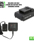 20V Max Li-ion battery and charging station for Three Eighth Inch Cordless Impact Wrench With 20V Battery, 240 Foot Pounds Of Torque.