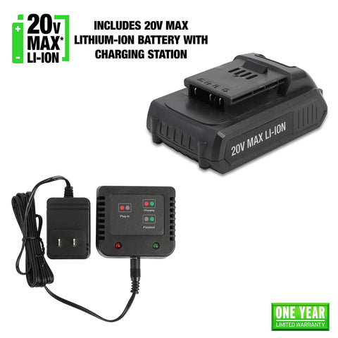 20V Max Li-ion battery and charging station for Three Eighth Inch Cordless Impact Wrench With 20V Battery, 240 Foot Pounds Of Torque.