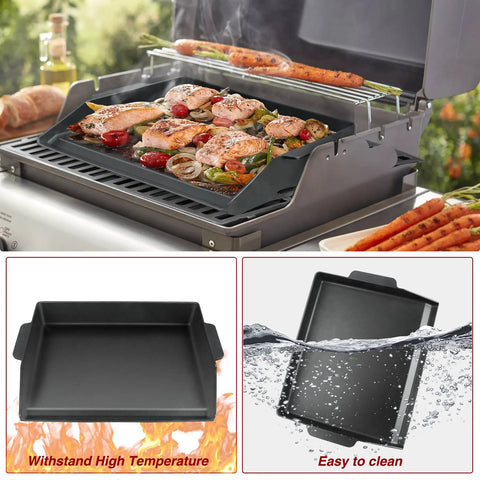 17 By 13 Inch Cast Iron Griddle For Gas Grills And Stovetops with food grilling, heavy duty and even heating for outdoor cooking
