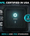 Close-up of Tesla NACS Level 2 EV Charger hardwired 48A 11.5kW 240V, weatherproof IP66 with safety certifications.