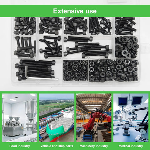 523 Pcs M4 Socket Head Cap Screws Kit With 8 10 12 14 16 18 20 30 40mm Lengths Plus Nuts Washers And Fully Threaded 12.9 Grade Alloy Steel Heavy Duty Furniture Hardware For DIY Projects, assorted screws and washers in organizer