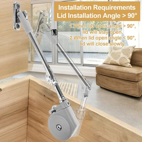 Soft Close Lid Stay Hinges For Upward Top Opening Flap Doors And Wooden Boxes 105 Degree Open Installed on Wooden Chest