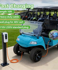 Image of Heavy Duty 10 Foot Electric Golf Cart Charging Cable With 16A Quick Charge Three Pin Power Cord in use with electric cart.