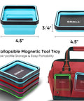 New Version Collapsible Magnetic Parts Tray Set Four Pack with 4.5 Inch Square Silicone Foldable Bowls and Dual Sided Magnetic Base
