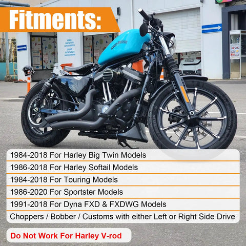 No Sweat Exhaust Gasket Flange Install Kit With Top Tier Nuts Quick Change Clamps and Corrosion Resistant Washers for a straightforward bolt on swap on classic V twin motorcycles displayed on a Harley.
