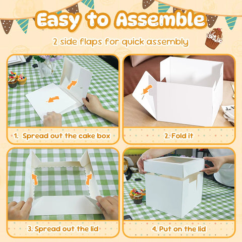 3 Pack Tall Cake Boxes With Clear Window 10x10x8 Inch Bakery Containers Including Thick Cardboard Boards Plus Decorative Stickers Straight Up Hits Different For Fresh Pastries