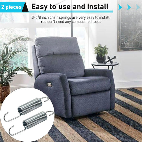 Top Shelf Recliner Springs Two Pack With Long Neck Hooks Provide Rock Solid Tension For Couch Cushions No Sweat Furniture Replacement And Pro Level Repair Gear shown with recliner.