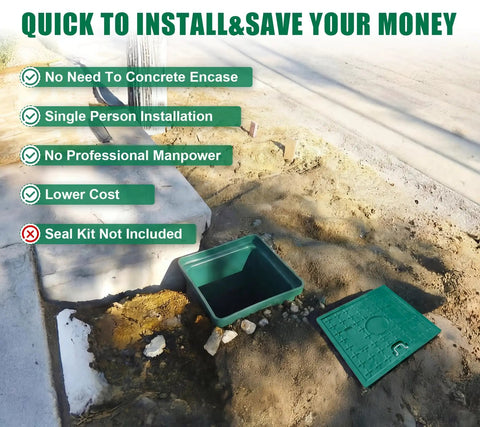 Heavy Duty 16X16X16 Inch Underground Splice Box With Solid Cover For No Fuss Setup And Pro Cable Management Lightweight Rugged Build shown in installation site.