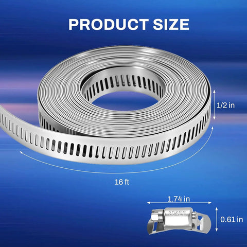 Get Ready For Any Home Rodeo With This 16 Ft DIY Stainless Steel Hose Clamp Kit Featuring Premium Worm Gear Duct Pipe Clamps And Strong Fasteners For Custom Fits On Piping And Plumbing Tasks. 16 ft 304 stainless steel hose clamp roll, 1/2 in wide