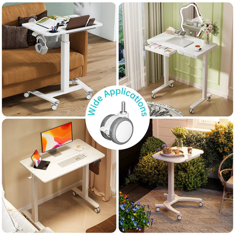 Lockable Stem Caster Wheels Set Of Four, 2 Inch Nylon Threaded Swivel Casters With Five Sixteenth Inch Stems, 8mm Diameter And M8 Thread, Replacement For Standing Desks, Each Wheel Load Capacity 100 Lbs, White, used on various mobile tables indoors and outdoors