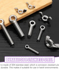 12Pcs M8 X 30mm 304 Stainless Steel Eye Bolts And Wing Nuts Kit with visible bolts and nuts on wood and black background.