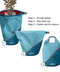 Coastal Blue Kibble Carrier For Dogs: Travel Ready Dry Food Bag With Roll Top Closure, three steps to secure dog food