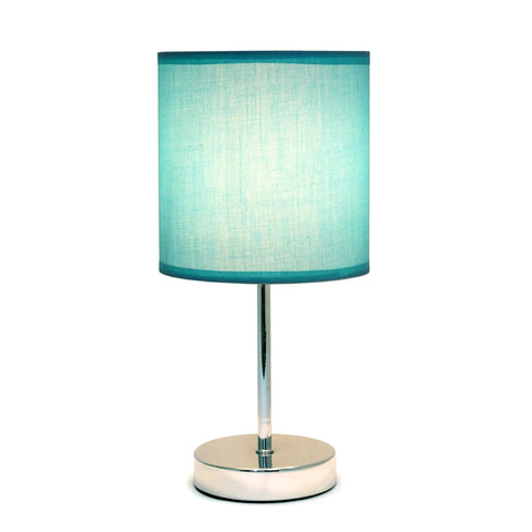 Blue Turquoise Chrome Mini Table Lamp With Fabric Shade, Compact 11.8 Inch Tall, E12 Candelabra Base, 40W Type B Bulb Not Included, Totally Perfect For Living Room, Bedroom, Office, Dorm, Kids Room