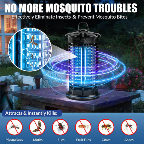 Indoor and Outdoor Bug Zapper With 1000V High-Efficiency Mosquito Killer, Replaceable Purple UVA Bulbs, garden installation.