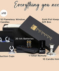 Flameless Ivory Window Candles Kit With 10 Candles And Removable Gold Weighted Plastic Holders, Suction Cups, 20 AA Batteries, Remote Control