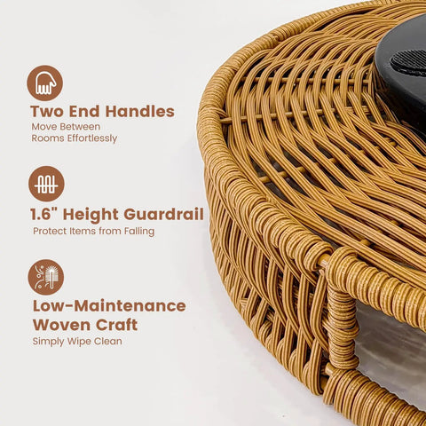 Close-up of Go To 12 Inch Rattan Lazy Susan Organizer Rotating Serving Tray With Handles showing details and features.