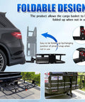 Foldable Hitch Mount Cargo Carrier Basket With 60 Inch Long By 21.5 Inch Wide By 6 Inch High Frame, 500 Lbs Hauling Capacity