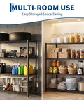Heavy Duty Four Tier Wire Shelving Rack For Garage And Home Office Hella Sturdy Metal Storage Shelf displaying tools and kitchen supplies.